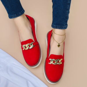 Mocasín Ligero de Dama con Cadena Dorada rojo